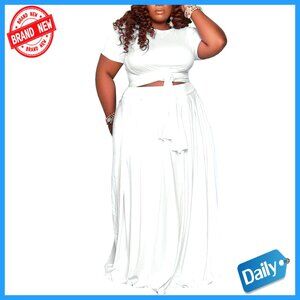 Sexy Plus Size Two Piece Dress Set Bandage Wrap Empire Crop Top Skirt